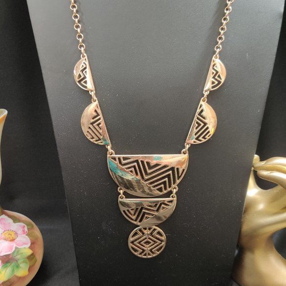 Vintage Signed SHA 80's 90's MOD Modernist Huge Tiered Cutout Statement Necklace - Picture 1 of 6